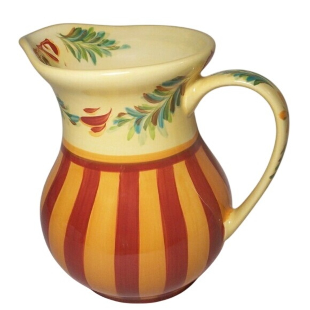 Gail Pittman Ceramic Pitcher Sienna Yellow Red Striped Hand Painted EUC